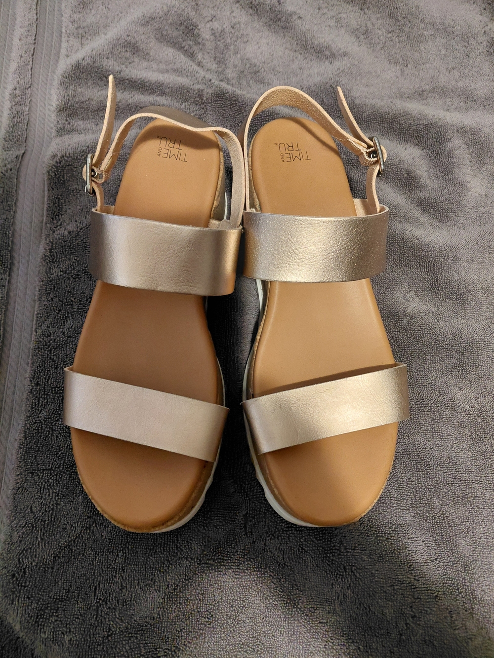 Time and Tru Metallic Sandal - Gold Strappy Women's Sandals